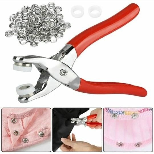 Metal Hand Press Button Plier With 50 Tich Buttons with lock | Tich and Snap Button Press Tool DIY