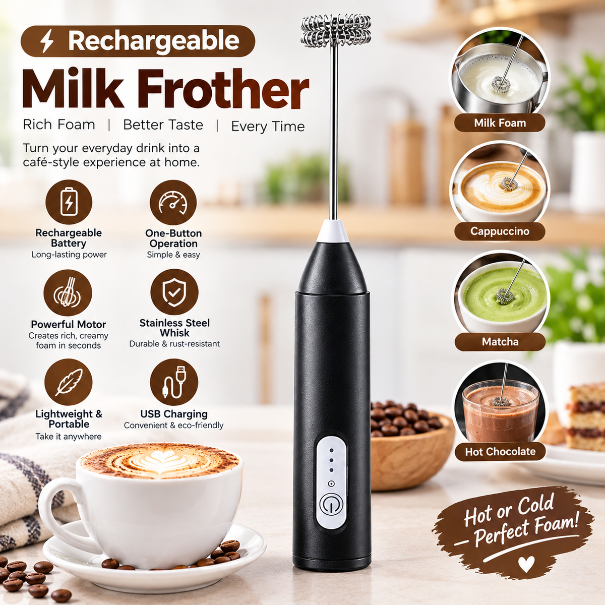 Rechargeable Milk Frother