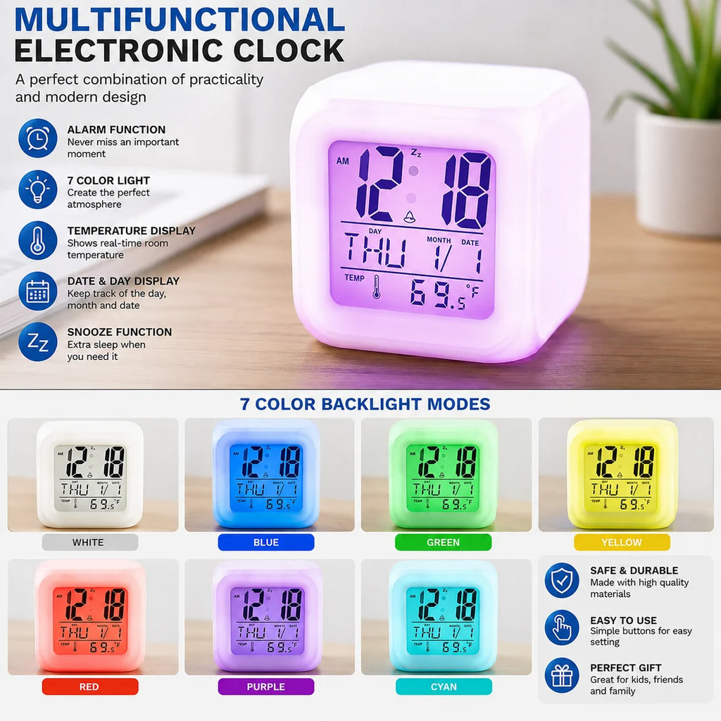 Digital Clock 7 Colors Light