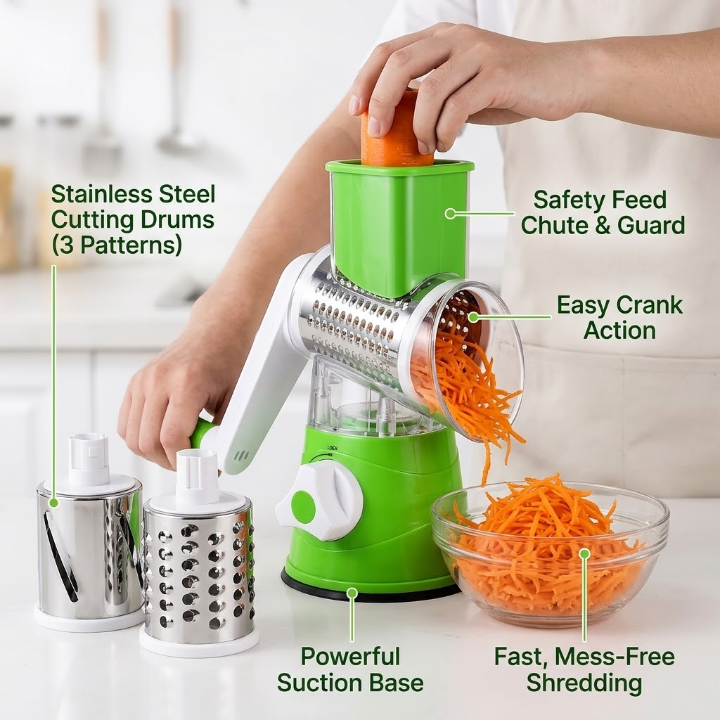 Manual Rotary Vegetable Cutter with 3 Blades